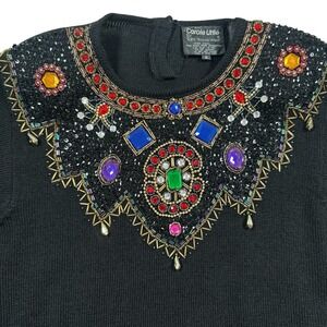 Carole Little Saint-Tropez West 100% Wool Sweater Beaded Sequin‎ Size Small